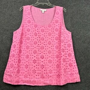 Charter Club Luxury Linen Women's XL Top Pink Eyelet Sleeveless Beach Coastal